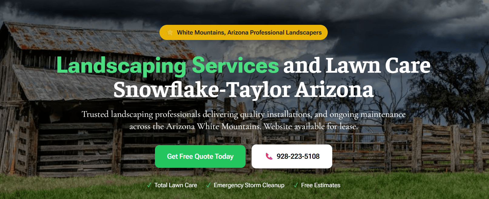 White Mountain Yard Clean website preview showing professional landscaping services