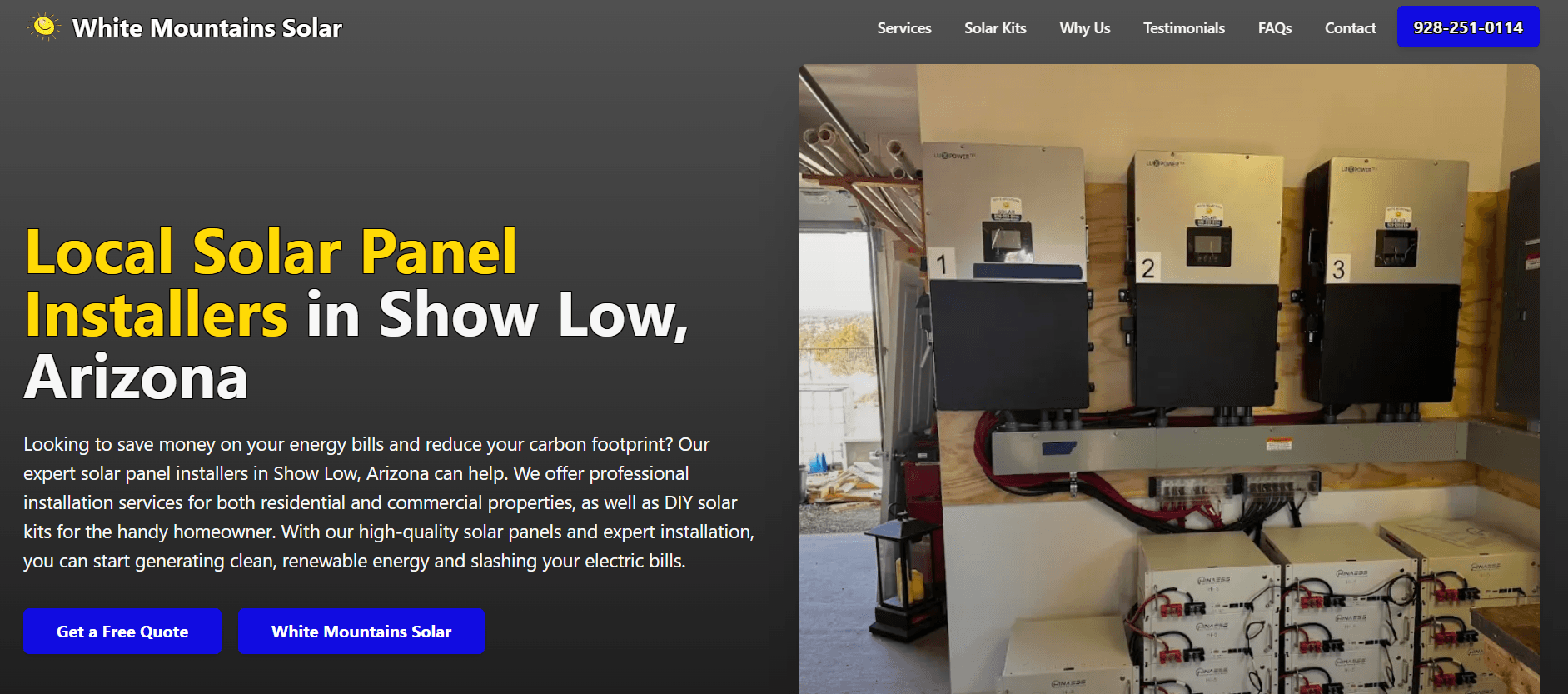 Show Low Solar website preview showing professional solar installation services