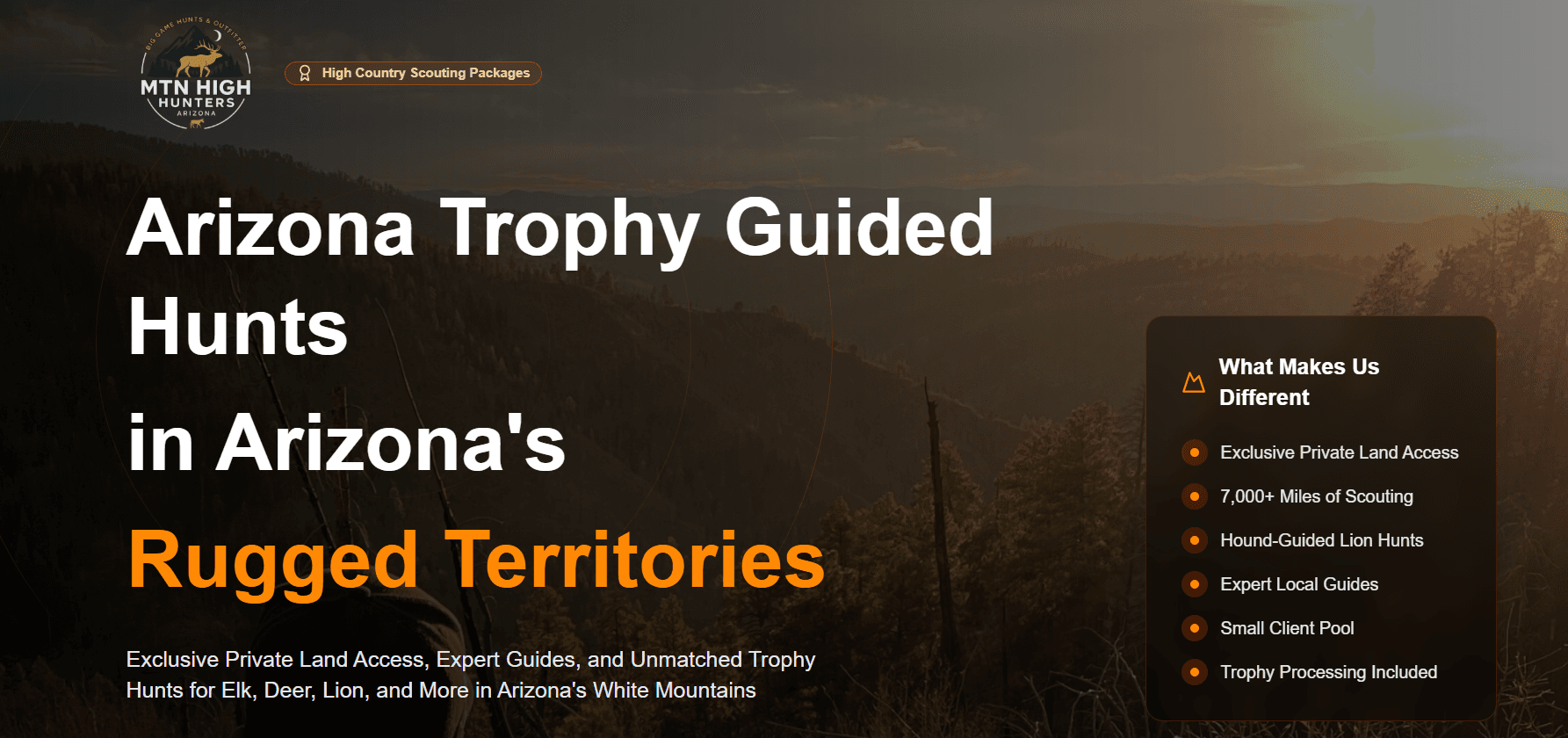 Mountain High Hunters landing page preview showing high-converting design